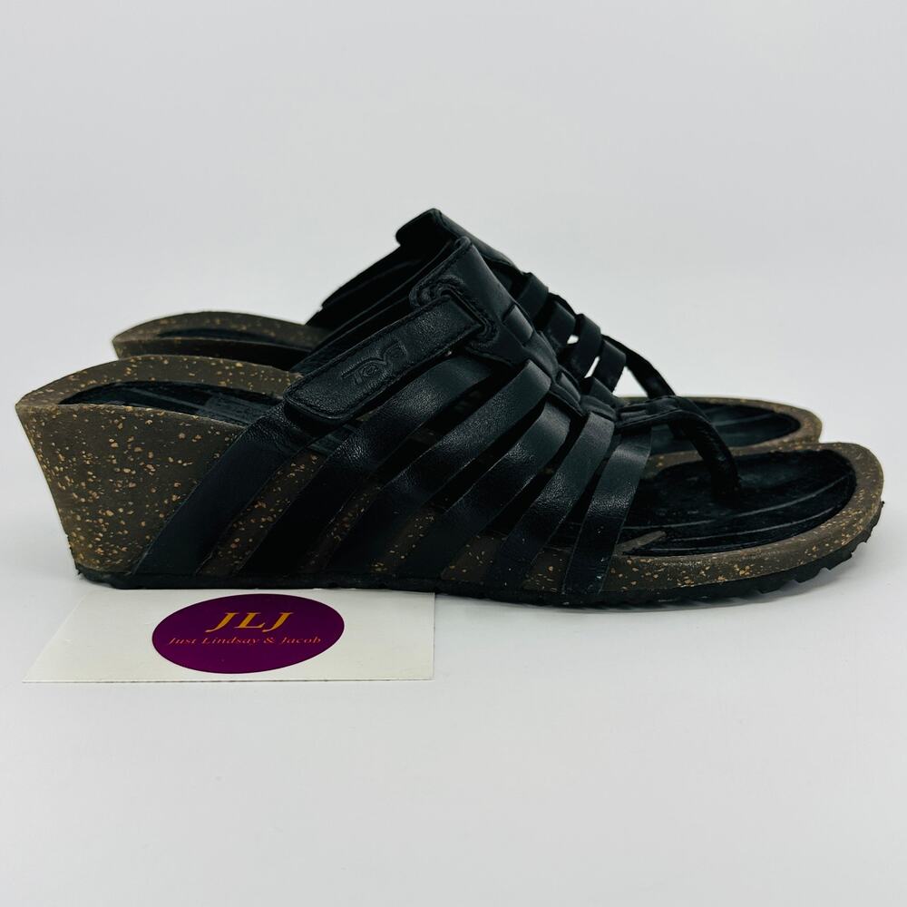 Teva Women's Cabrillo Black Leather Slip On Wedge Sandals 1012149 Size 6.5